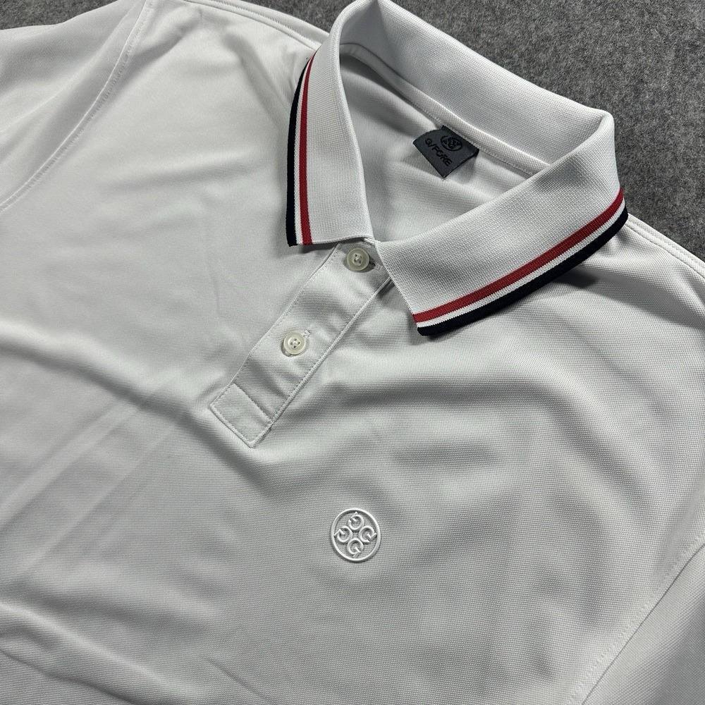 G/FORE Golf Polo Shirt Mens Large White Tipped Collar Short Sleeve Logo